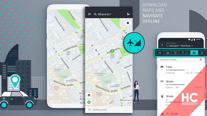 Giao diện HERE WeGo với bản đồ 3D chi tiết