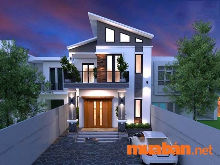 nhà mái lệch 2 tầng