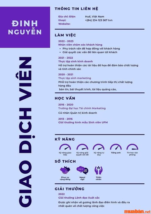 Mẫu CV Giao dịch viên Ngân hàng
