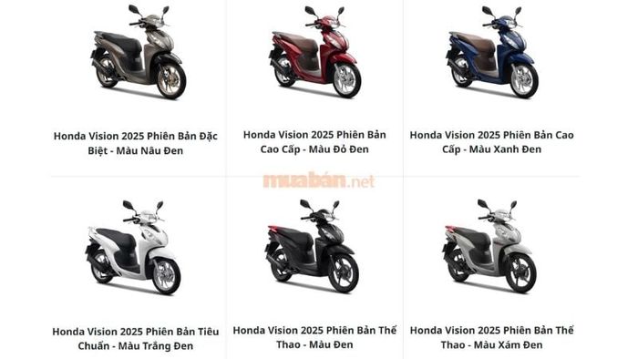 Những phiên bản của xe Vision 2025
