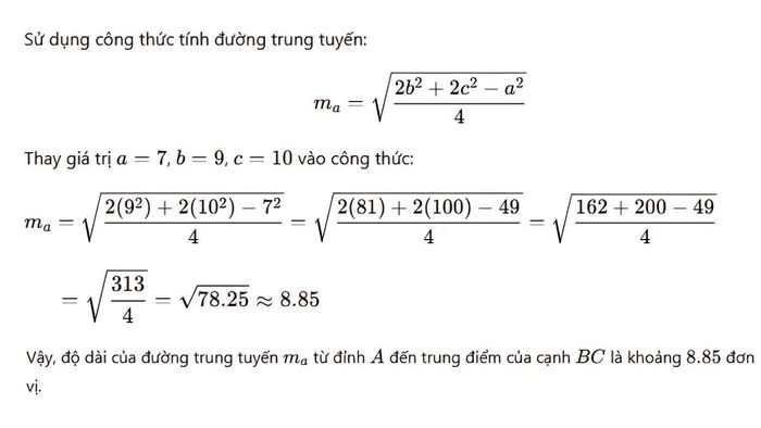 Bài tập 2 sử dụng công thức để tính đường trung tuyến