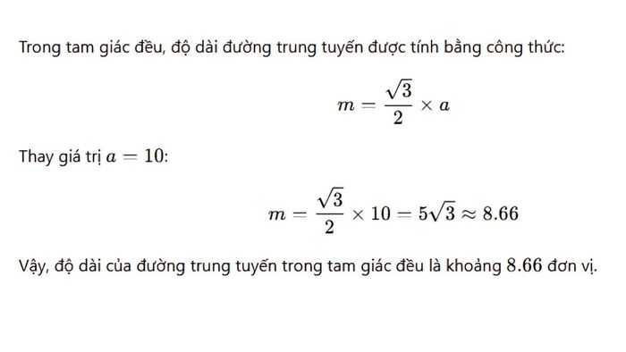 Bài tập 3 áp dụng công thức tính đường trung tuyến cho tam giác đều
