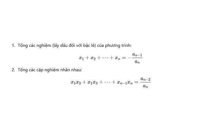 Công thức cho phương trình đa thức trong định lý Viet