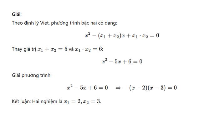 Bài tập ứng dụng định lý Viet