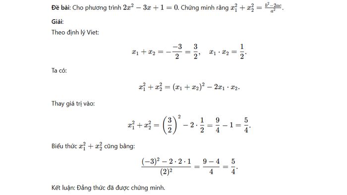 Giải chi tiết bài tập 2 theo định lý Viet