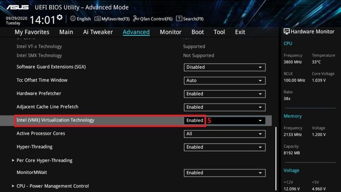 Hướng dẫn kích hoạt ảo hóa trong BIOS/UEFI - thực hiện bước thứ tư