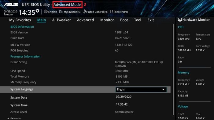 Hướng dẫn kích hoạt ảo hóa trong BIOS/UEFI - thực hiện bước thứ hai