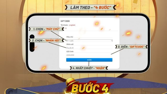 Cách nhập code GOMU Đại Chiến bước 4