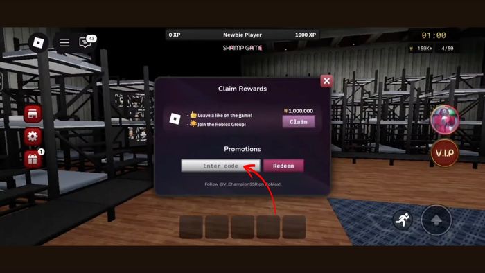 Hướng dẫn nhập mã Shrimp Game bước 2