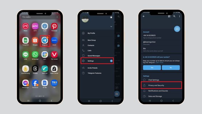 Hướng dẫn thay đổi mật khẩu Telegram trên điện thoại - bước 1