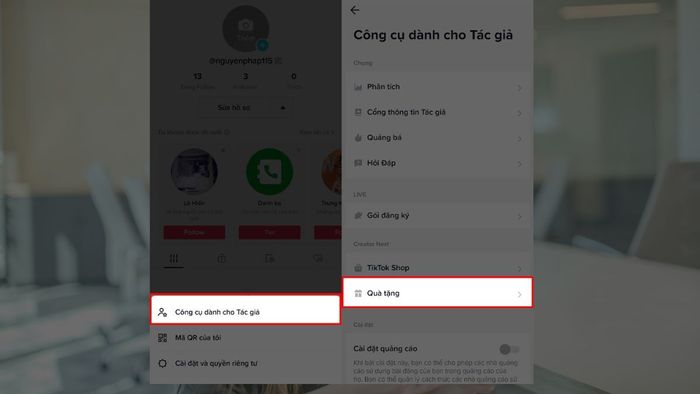 Cách kích hoạt tính năng nhận quà từ phát trực tiếp trên TikTok - Bước 2