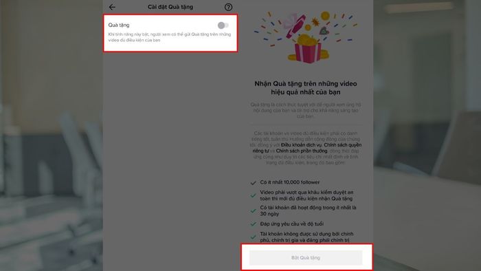 Cách kích hoạt tính năng nhận quà từ phát trực tiếp trên TikTok - Bước 3