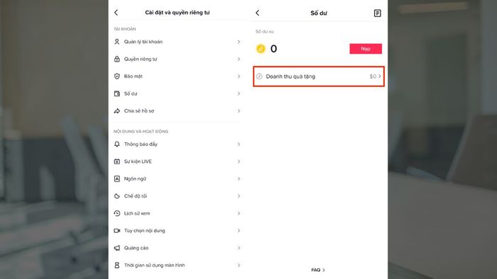 Hướng dẫn rút tiền từ quà tặng trên TikTok - Bước 2