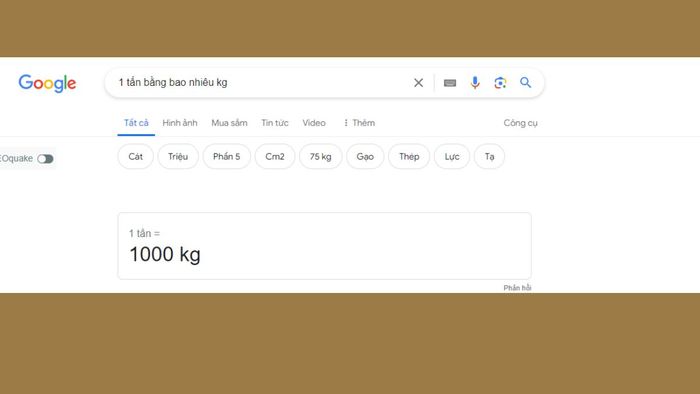 Quy đổi 1 tấn bằng bao nhiêu kg với Google, bước 3