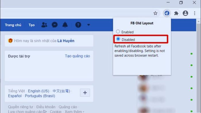 quay lại giao diện Facebook cũ - bước 3