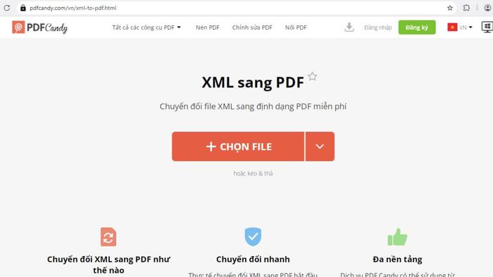 Hướng dẫn chuyển đổi file XML sang PDF với PDFCandy, bước đầu tiên