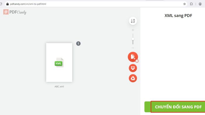 Hướng dẫn chuyển đổi file XML sang PDF với PDFCandy, bước thứ ba