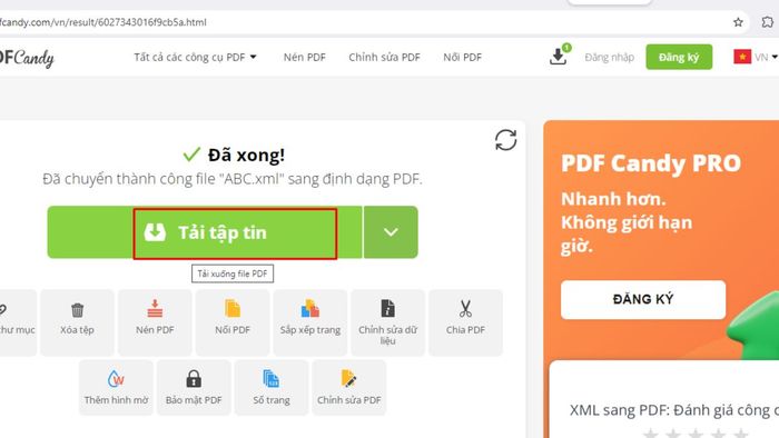 Hướng dẫn chuyển đổi file XML sang PDF với PDFCandy, bước thứ tư