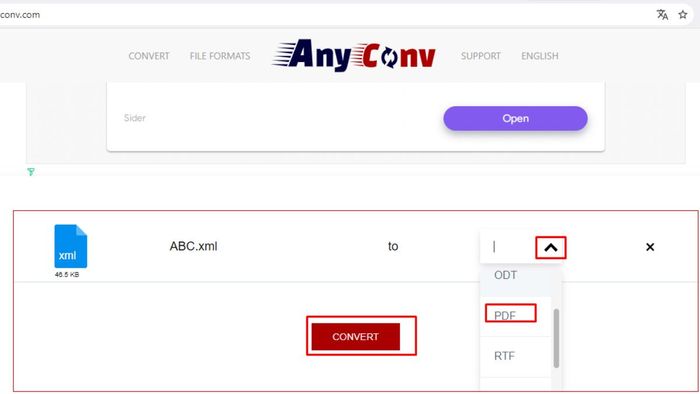 Hướng dẫn chuyển đổi file XML sang PDF với AnyConV, bước thứ ba