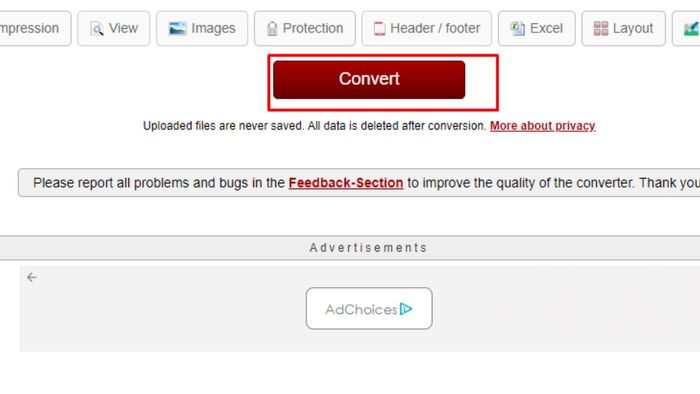 Hướng dẫn chuyển đổi file XML sang PDF với Online2PDF, bước thứ ba