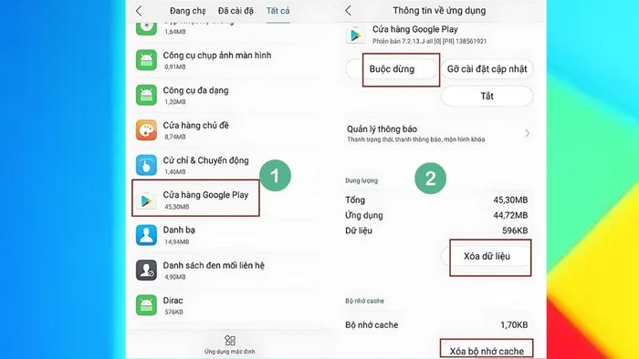 Khôi phục dữ liệu và bộ nhớ cache trên CH Play