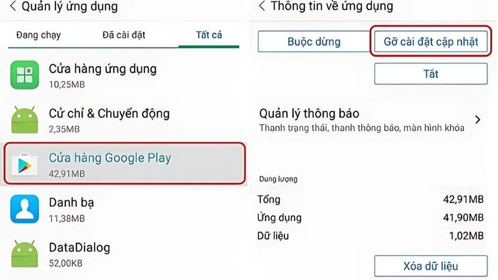Xóa và cài đặt lại các bản cập nhật của CH Play