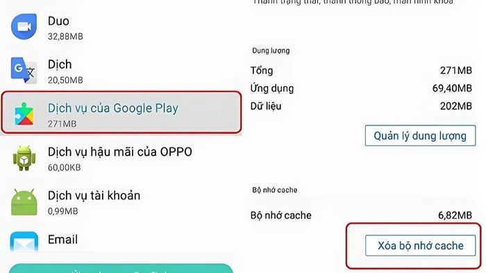 Xóa bộ nhớ cache của dịch vụ Google Play
