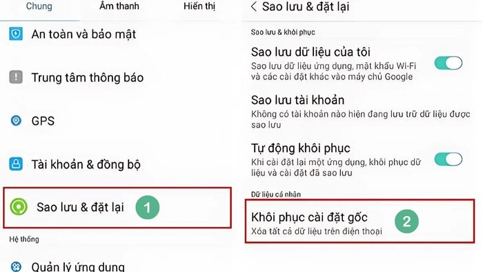 Khôi phục cài đặt gốc trên thiết bị