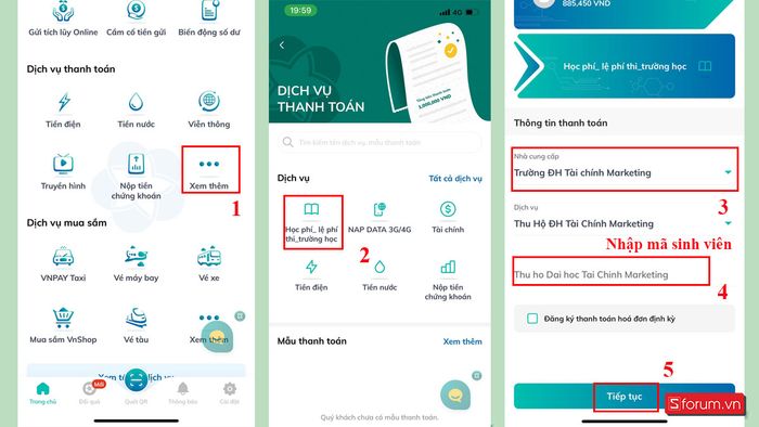 Thanh toán học phí UFM qua tài khoản BIDV