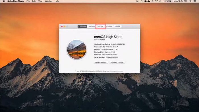 Hướng dẫn kiểm tra dung lượng ổ cứng MacBook qua mục Giới thiệu, bước 2