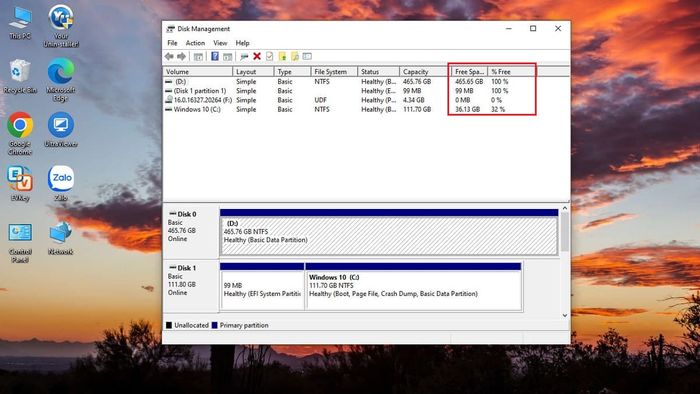 Cách kiểm tra dung lượng ổ cứng qua Disk Manager ở bước thứ 3