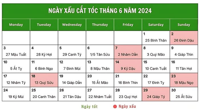 Lịch cắt tóc tháng 6/2024 cần tránh