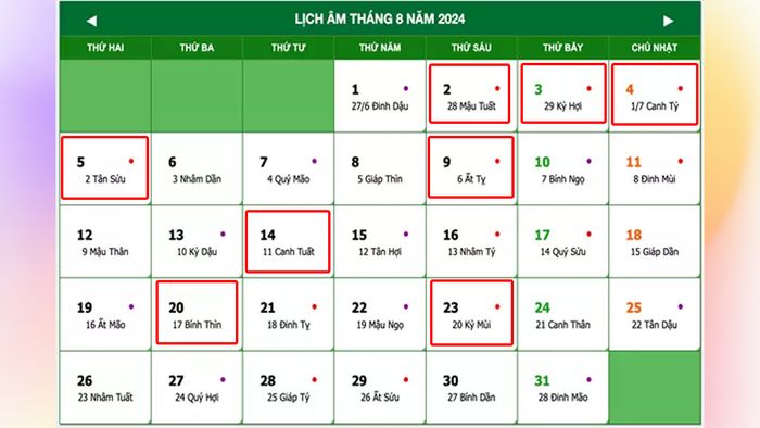 Lịch cắt tóc cho tháng 8 năm 2024