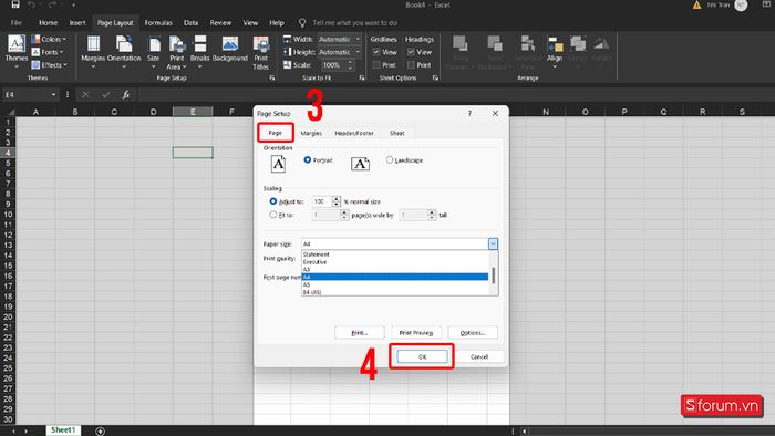 Cấu hình bảng để vừa khớp với kích thước giấy và sửa lỗi in không hết trang trong Excel - Bước 2, 3