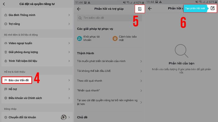 Gửi báo cáo qua mục Báo cáo vấn đề - Bước 2