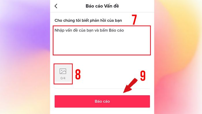 Gửi báo cáo qua mục Báo cáo vấn đề - Bước 3