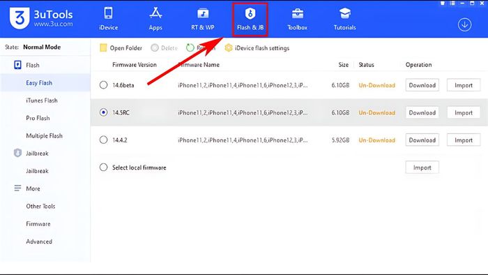 Tiện ích Flash & JB trên ứng dụng 3uTools