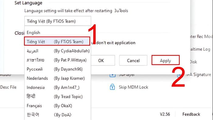 Thay đổi ngôn ngữ sang tiếng Việt trên 3uTools