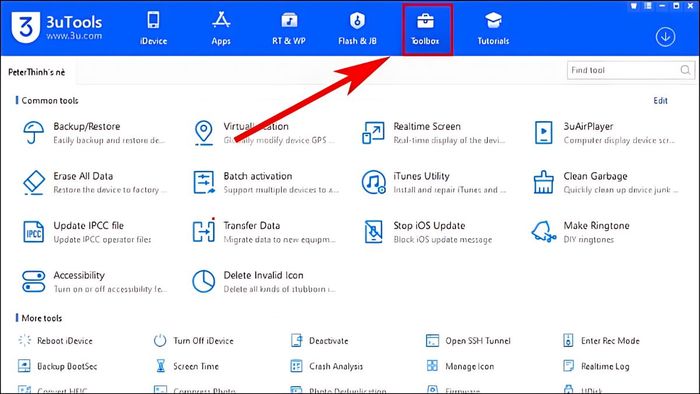 Khám phá công cụ Toolbox trên 3uTools
