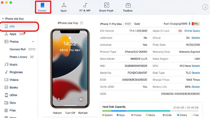 Sử dụng Thông tin và iDevice trong 3uTools