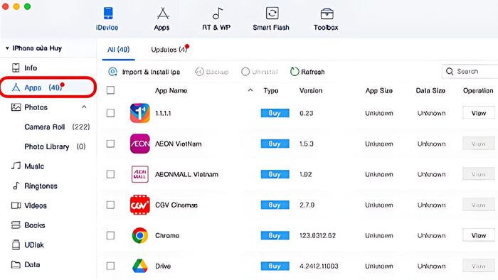 Ứng dụng trong 3uTools