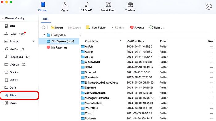 Mục Files trên 3uTools