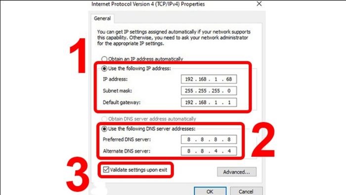 Khắc phục lỗi wifi laptop bị chấm than limited access qua cấu hình IP tĩnh bước 4