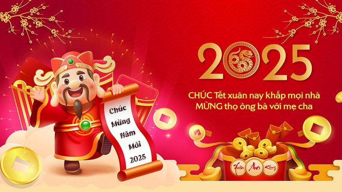 Banner Tết với màu sắc rực rỡ và những lời chúc hay, đầy hy vọng cho năm mới.