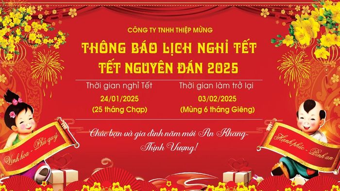 Banner Tết thông báo lịch nghỉ Tết một cách rõ ràng và dễ hiểu.