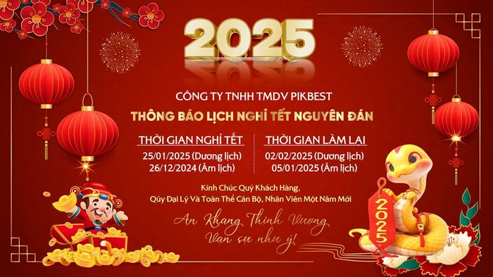 Banner Tết thông báo lịch nghỉ Tết chi tiết, giúp khách hàng dễ dàng nắm bắt thông tin.