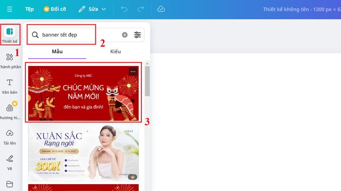 Cách tạo banner Tết trên Canva, bước 2 dễ dàng và nhanh chóng.