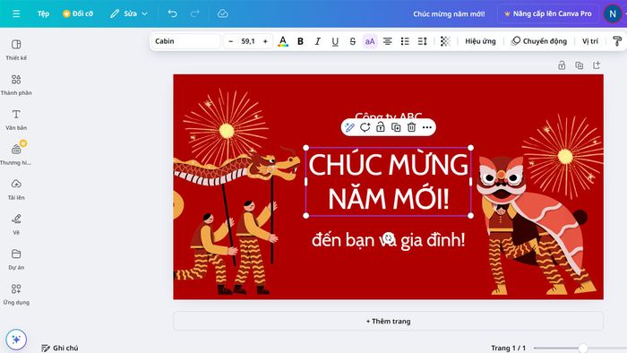 Cách tạo banner Tết trên Canva, bước 3 là chỉnh sửa banner theo ý muốn của bạn.