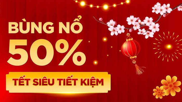 Banner Tết với thông điệp giảm giá hấp dẫn, thu hút sự chú ý của người tiêu dùng.