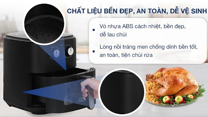 Nồi chiên không dầu Rapido 7L với chất liệu bền và đẹp mắt